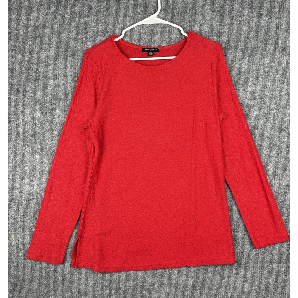 Mario Serrani Women's Small Red Textured Diamond Knit Long Sleeve Tunic Top